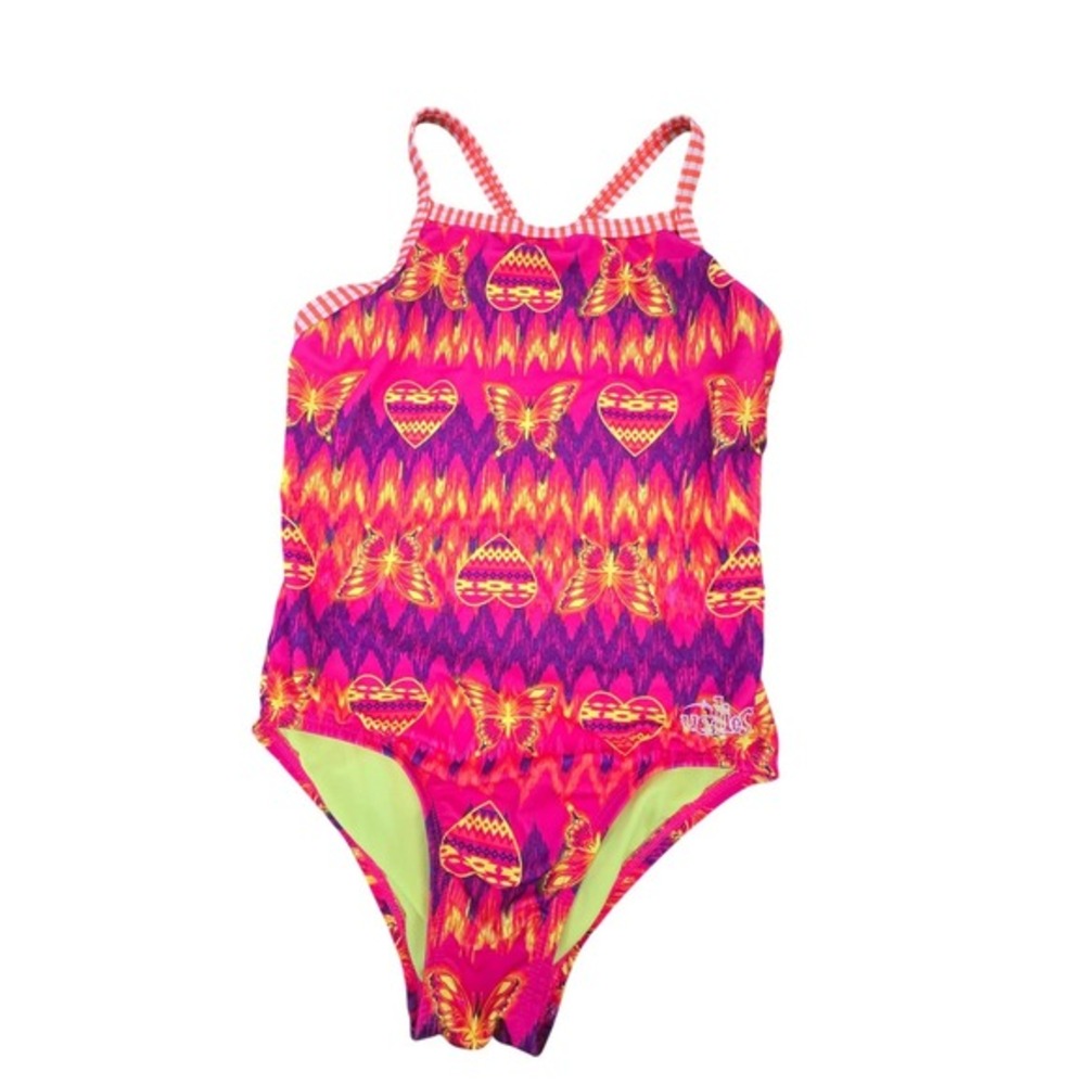 Dolfin Uglies Girls One Piece Swimsuit Size 12 Pink Purple Butterfl‎